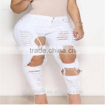 2016 Women Pants Ladies Casual White and Black With Waist-length Ripped Distressed Female Jeans photo-3