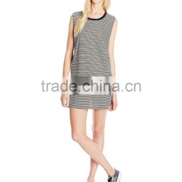 Youth Juniors' Stripe Muscle fitness tank top Dress long length tall custom with curved tail hem best selling wholesale