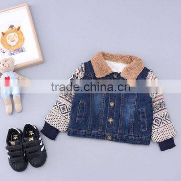 TC16023 Hot sales latest fashion thick warm winter baby jeans coat kids blue denim coat