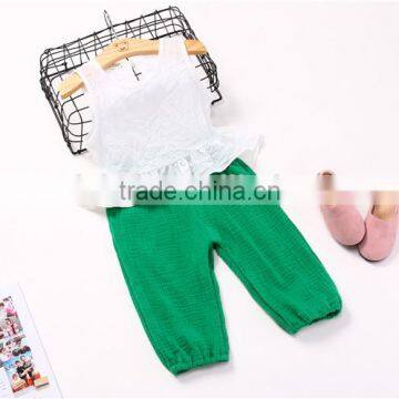 Wholesale Children's Boutique Clothing Sets Vest Shirt Pure Color Muslin Pants photo-3