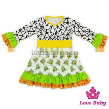 2017 New Design Spring Clothes Ruffle Long Bell Sleeve Frock Design Baby Girl Puffy Dress