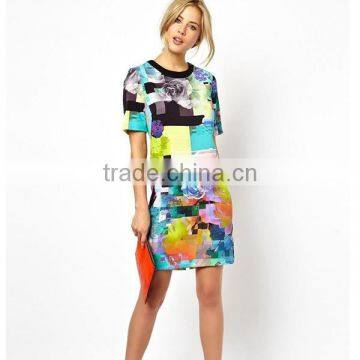 Women floral multi-colored nylon T-shirt dresses