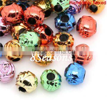 Mixed Round Christmas Rose Flower Pattern Acrylic Charm Beads 8mm