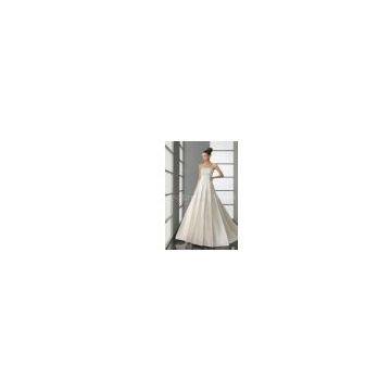 Custom A - Line Strapless Satin Pleat Wedding Dresses with Chapel Trains / Bridal Gown