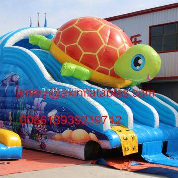 0.55MM Plato PVC Giant Commercial Sea Turtle Inflatable Water Slide For Kids