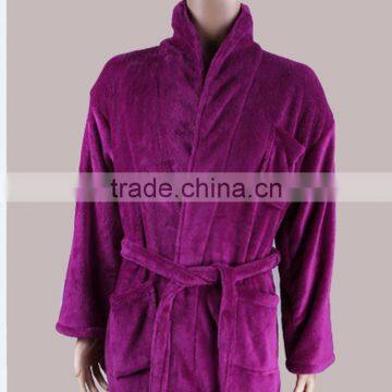 purple color soft plush thick fleece robes with two pockets