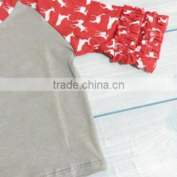 Christmas Deer Pattern Ruffle Raglan t- Shirt Wholesale Fall Boutique Girl Clothing 3/4 Sleeve Christmas Girls Clothes photo-2