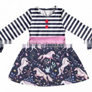 2017 Ruffle lace cartoon Print unicorn dress with button