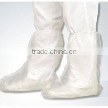 Disposable waterproof long plastic boot cover with elastic side/tie on