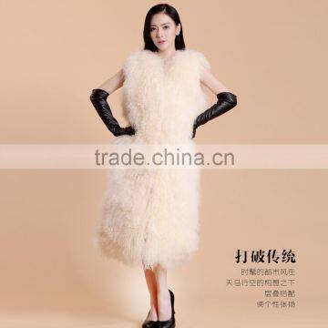 SJ226-01 Very Long Style Mongolian Sheep Fur Sewed Vests Russian Women