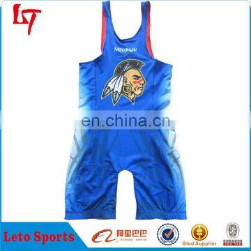 Sublimation Men's Updated Fit Wrestling Singlets/Premium Italy Inks, Never Color Faded Gear Blue