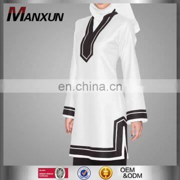 Ethnic muslim OEM elegant ladies blouse white and black style tunics