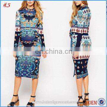 Fashion Midi Maternity Clothes Dress For Pregnant Women Bodycon Dresses In Graphic Patch Print