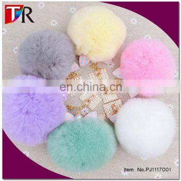 Fashion Cell Phone Charm Strap Rabbit Fur Ball Pompom Mobile Phone Accessory Jewelry