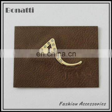 personalized garment pu leather labels or patches with rhinestone