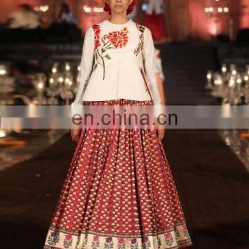 Ivory Top and Red Brocade Lengha Set