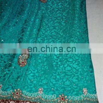 Ethnic Handmade Havey Stone WorkJacquard Silk Saree Sari photo-4