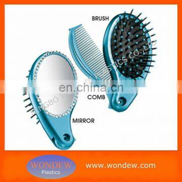 Plastic fold up hair brush comb mirror in one suitable for promotion and travel