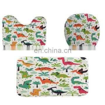 I@home Wholesale Kids Bathroom Cartoon Dinosaurs Printed Shower Curtain Sets With Rugs 4 Pieces