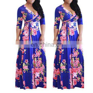 Hot Selling Women Plus Size Fully Flower Printing V Neck Maxi Dresses photo-4