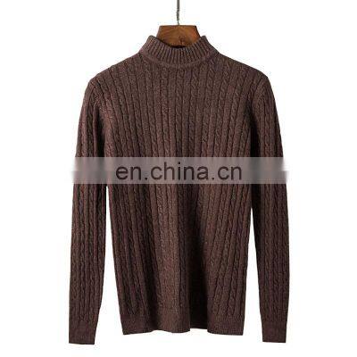 Men Cable Knit Half High Collar Cashmere Wool Sweater photo-3