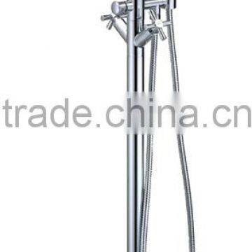 High Quality Floor Mounted Bath Shower Mixer Brass Body Cylindrical Shower Head Two Levers Shower Set