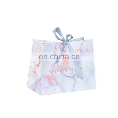 Hot-sale Fancy Cardboard Gold Foil Shopping Paper Bag with Colorful Ribbon Custom Logo Printing