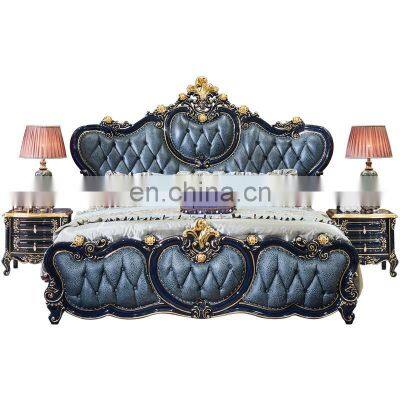 2020 Blue antique bed room furniture bedroom set luxury royal king size bed