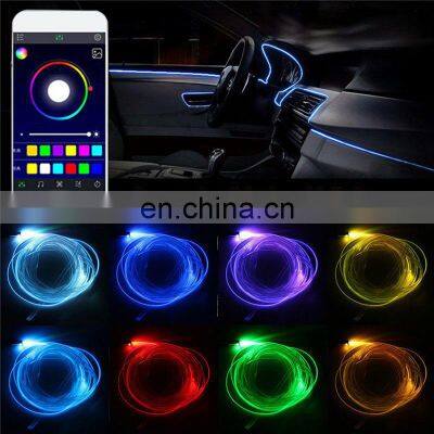 6 in 1 RGB LED Atmosphere Car Light Interior Ambient Light Fiber Optic Strips Light by Ap Control DIY Music 8M Fiber Optic Bandp