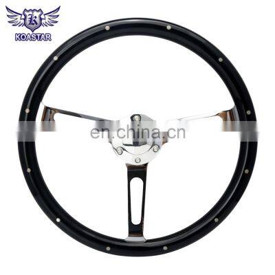 Flat 124 Spider Light Wood Steering Wheel Black Wood Steering Wheels 380mm with Rivets and Horn Button