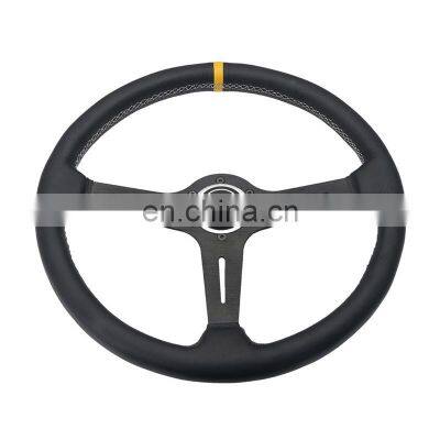 Stitching Leather Steering Wheel 380mm/15inch brushed metal Black Spoke Leather Deep Corn Car Steering Wheel