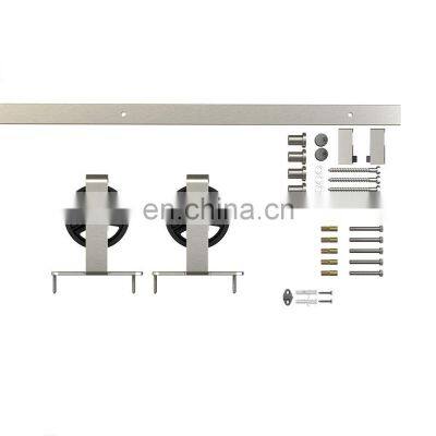 Room Interior Design Matt Black Top Big Wheel Roller Hanger Sliding Barn Door Hardware Kit photo-4