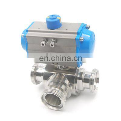 Sanitary Food Grade electric actuator three way female  ball valve