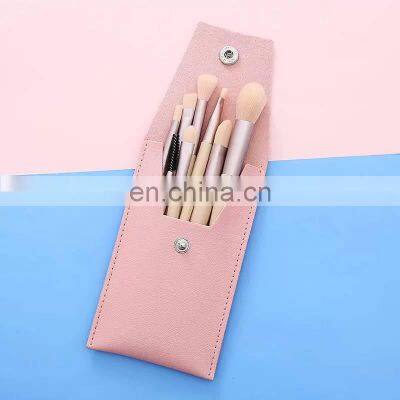 Pink Wooden Handle Synthetic Private Label Nylon Hair Makeup Brush Set For Ladies Make up Tool 8pcs