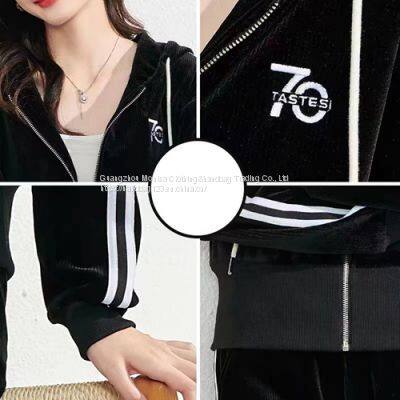 Spring And Autumn Gold Velvet Suit Female Middle-Aged And Elderly Women's Sportswear Loose And Western Style Two-Piece Suit photo-4