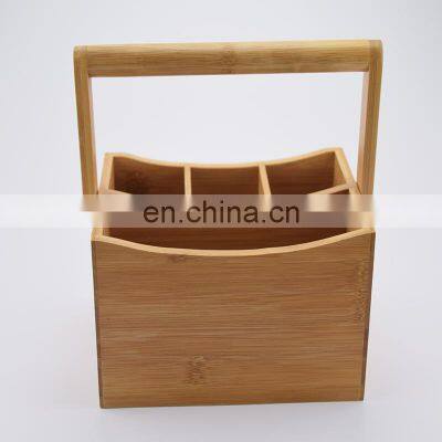 Bamboo Cutlery Holder Kitchen Bamboo Utensil Caddy 4 Compartment Flatware Storage Holder With Handle Kitchen & Tabletop