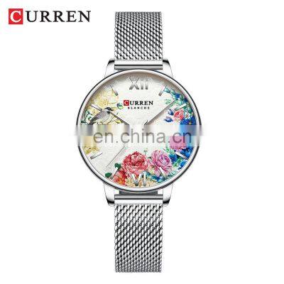 CURREN 2020New Classic Design Mineral Glass Dial Flower Custom Logo Women Ladies Mesh Watch