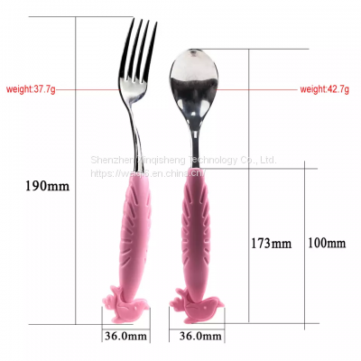 Baby Food Stainless Steel Tableware Training Fork Soup Rice Spoon Silicone Baby Spoon Fork photo-3