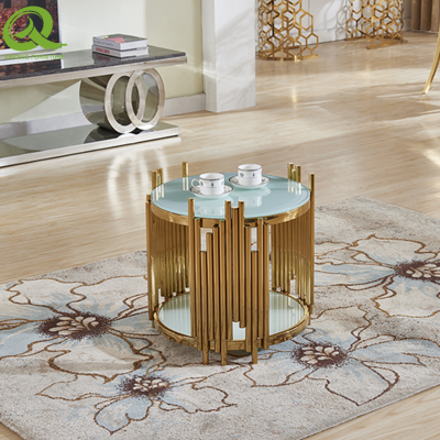 Modern Luxury Stainless Steel Frame Glass Top End Table Side Table For Home Hotel Furniture