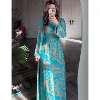 Plush Microfiber fabric for Spring Dubai Abaya Casual Print Dresses for Women Exotic Turkey Arabic Muslim Dress Islamic Clothing Musulmane Femme Vestidos