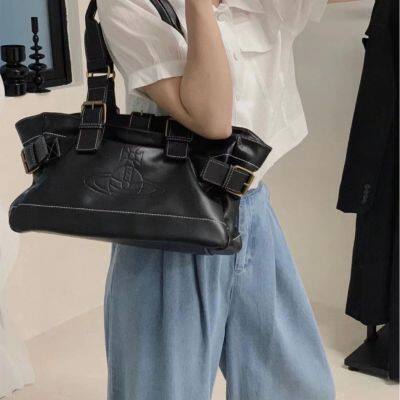 Punk Motorcycle Bag, Large Capacity Cowhide Leather Bag, Vintage Tote Bag, Retro Commuting Single Shoulder Armpit Handbag