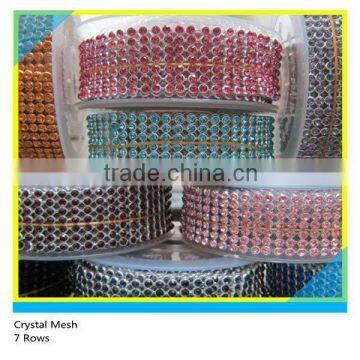 Heat Transfer Aluminum Rhinestone Mesh Various Colors Hotfix Rhinestone Mesh 7 Rows