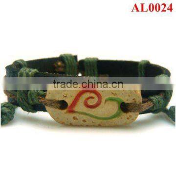 2012 Hot bracelet, leather bracelet, diy bracelet handmade with genuine leather and natural stones carved simple heart AL0024