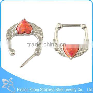 Competitive Price Nose Ring Pink Opal Heart Wings Septum Clicker Body Piercing Jewelry photo-2