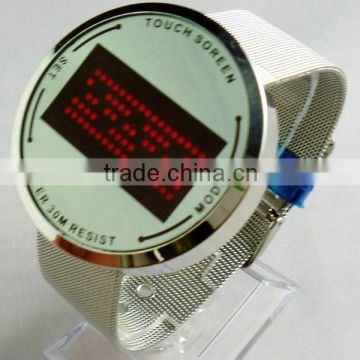 Hot sale red light sport style stainless steel back touch screen led watch