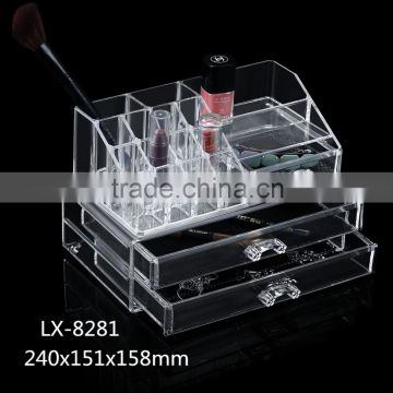 2016 longshixiang Newest fahional PS wholesale makeup organizer transparent two drawers jewel case