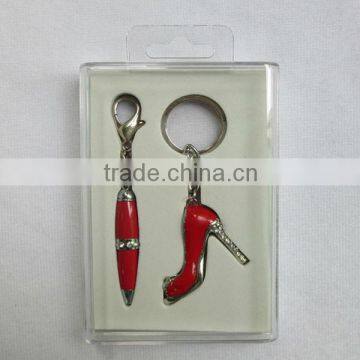 Ball pen and high-heeled shoes keychain gift set