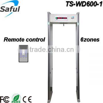 0-299 high sensitivity adjustable 6 zones security door frame metal detector with traffic counter LCD