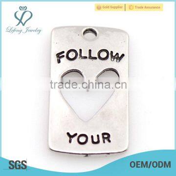 Custom zinc alloy silver heart charm jewelry in high quality