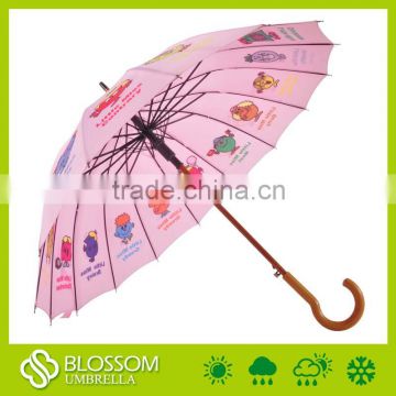 Wooden shaft cute small cartoon printed for kids polyester outdoor sun child umbrella                        
                                                Quality Choice